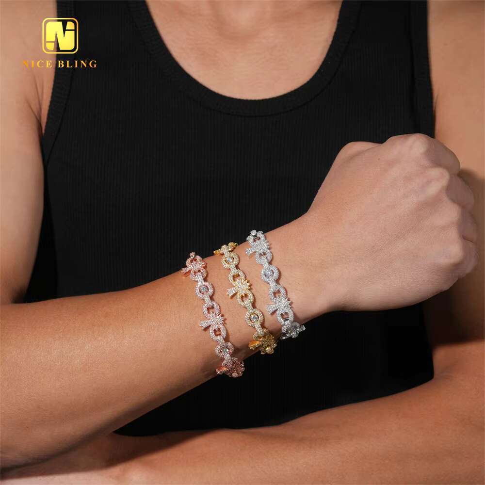VVS Moissanite Custom 10mm Iced Out New Design Hip Hop Style Jewelry Infinity Cross Cuban Link Chain 925 Silver Diamond Bracelet