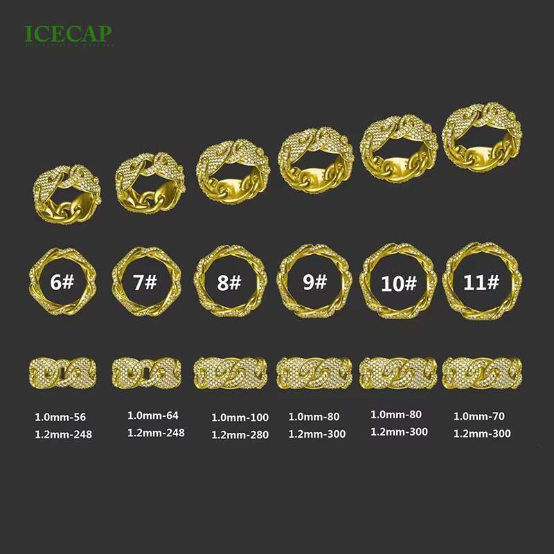 Fashion Jewelry 925 Silver Men Ring Hip Hop Platinum Moissanite Cuban Ring