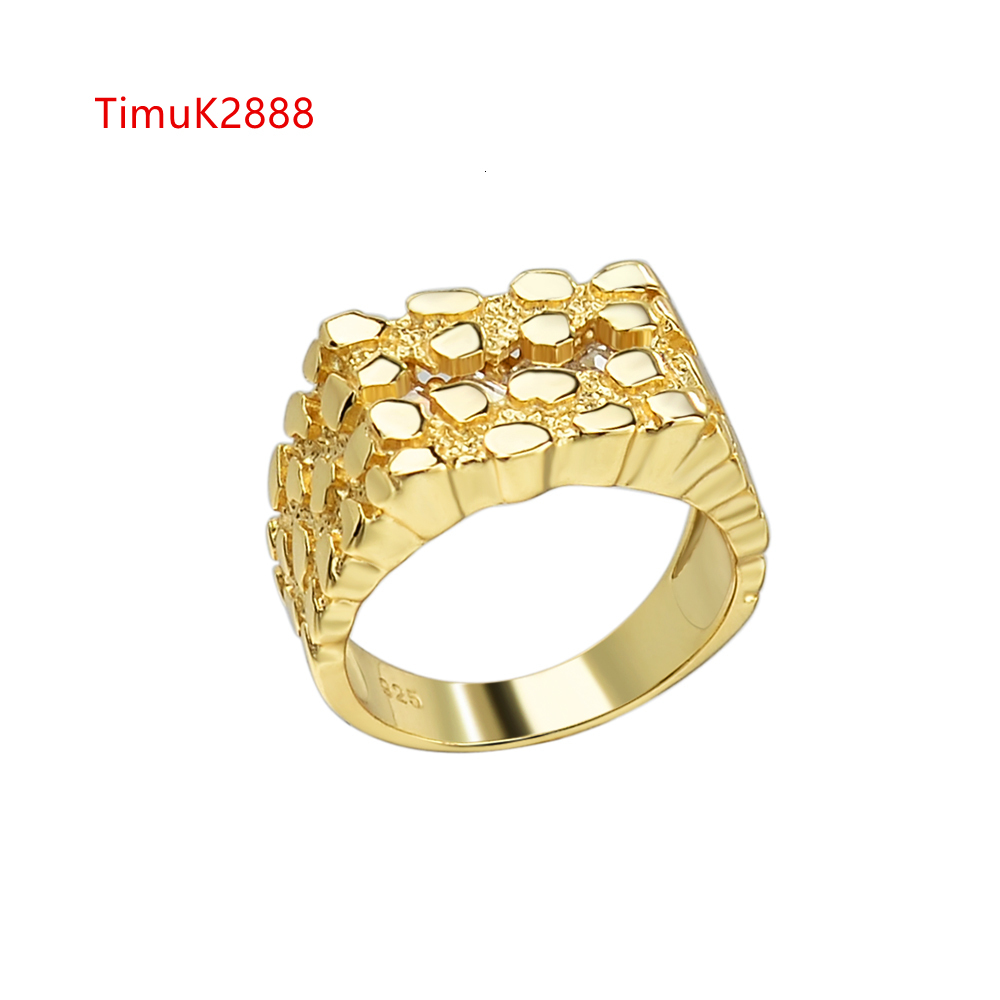 Fashion Jewelry Iced Out High Quality 14K Gold Plated 925 Sterling Silver Nugget Hip Hop Rings for Mens
