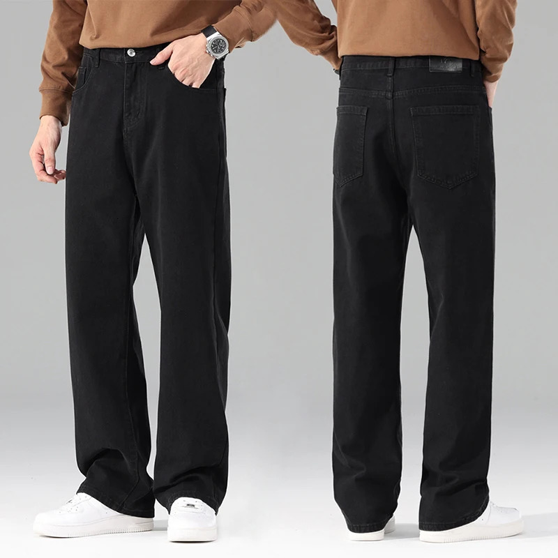 autumn jeans mens black casual luggage Trouser classic straight comfortable wide denim clothing 250401