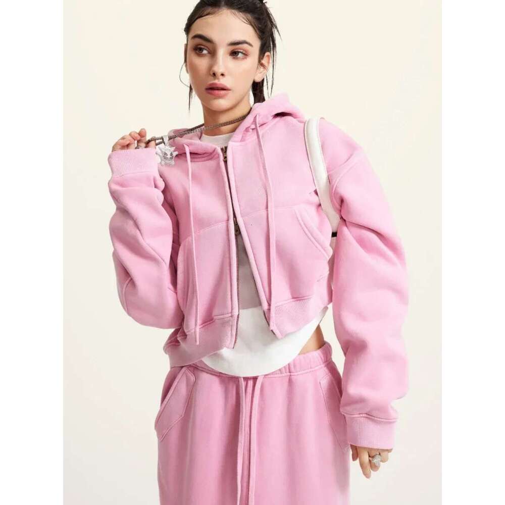 Women's Fashion Short Skirt Suits Winter Thicken Fleece Cotton Retro Cardigan Oversized Female Warm Hoodie