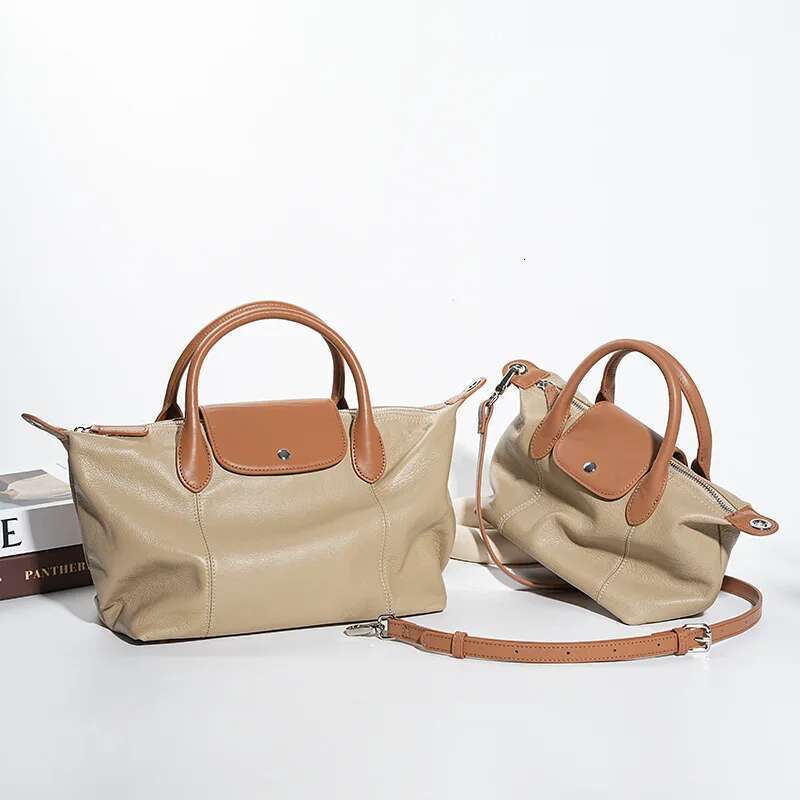 New Top Layer Cowhide Fashionable Dumpg Bag High-Quality Leather With Contrasting Colors Large Capacity Handbag For Women