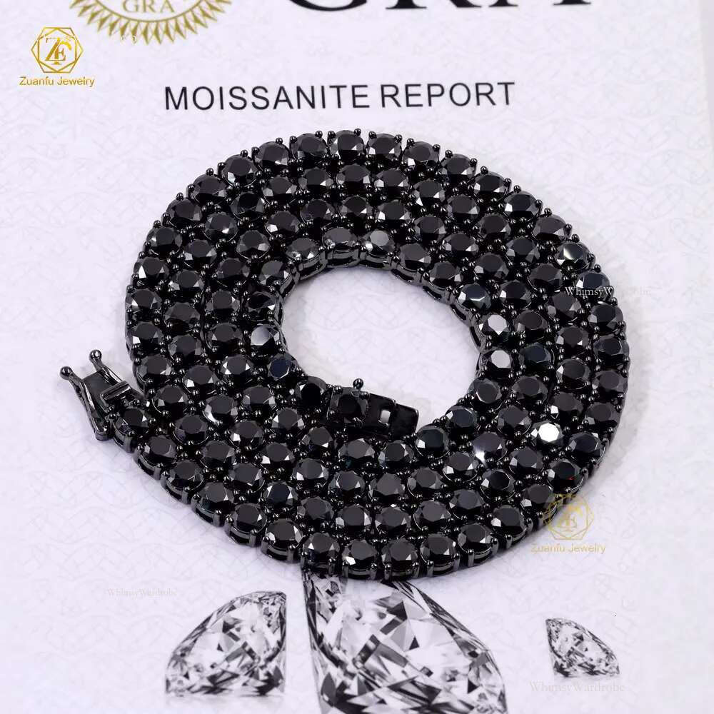 Bg Unisex 1 Row Necklace/Bracelet Black Lab Created Dias 2MM 3MM 4MM 5MM 6.5MM Tennis Moissanite Chain