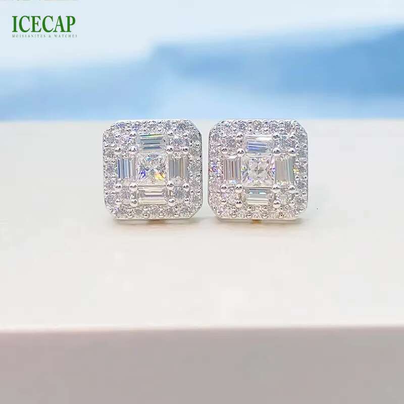 Earrings Wholesale Bulk Iced Out Jewelry Luxury Square Shape Diamond Moissanite Earrings Female 925 Silver Earrings for Women