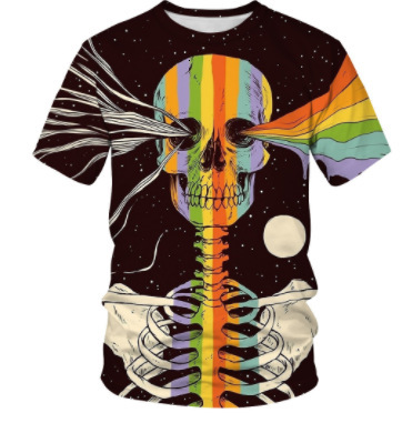 Spring fashion skeleton 3D printed mens street trend round neck short sleeved T-shirt top for men