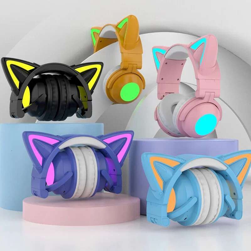 ZW068 LED light Cat Ears Headset Earphone Headphones Bluetooth Wireless For Samsung for PC