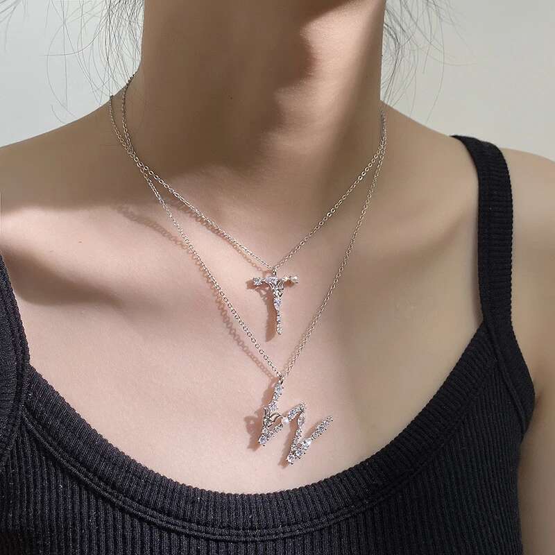 S Sterg Sier Choker Butterfly Paired With Pearls Letter Pendant Zircon Necklace Party Gift For Women Fine Jewelry