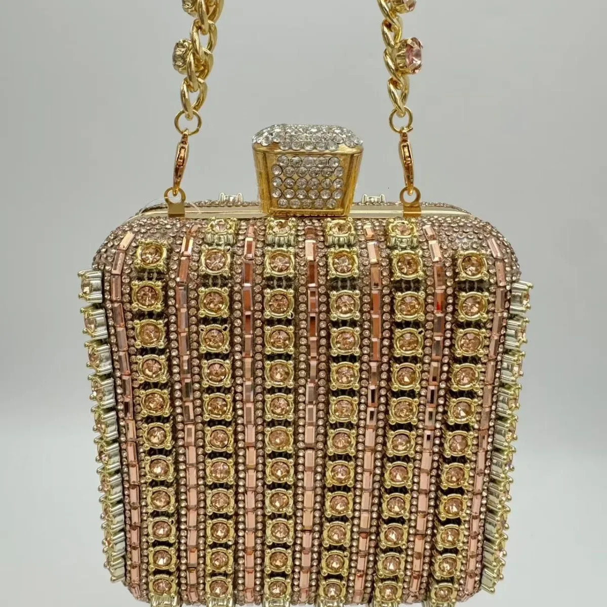 Handmade Diamond Encrusted Square Clutch Evening Bag Small Size Portable Sparkling Polyester Fiber Dinner Bag for Women 251106