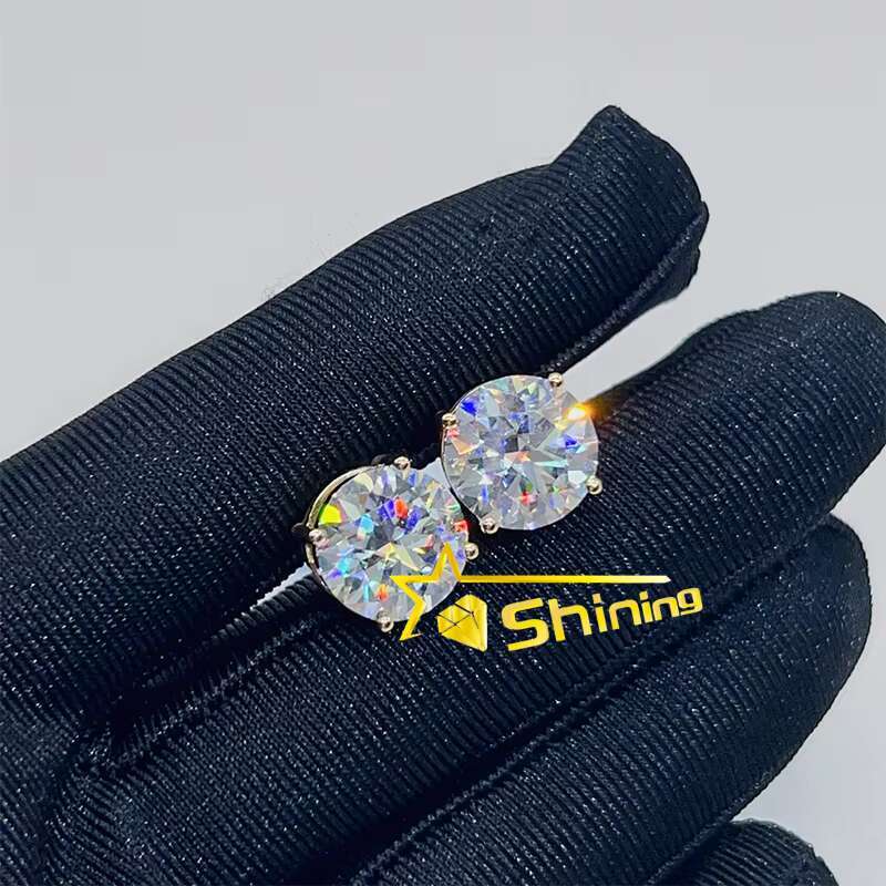 Dropshipping Fine Jewelry10K 14K Real Gold D Color Moissanite Solitaire Lab Dia Stud Earrings Screw Back