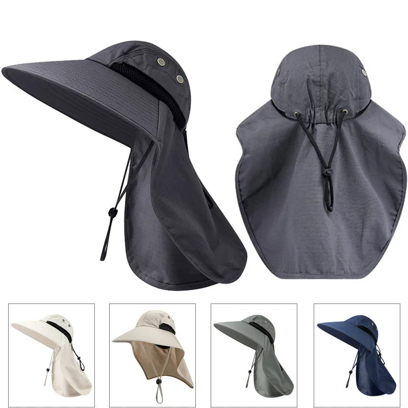 Wide Brim bucket hat with neck cap for quick drying outdoor sports jungle hiking mens fisherman sun 250326