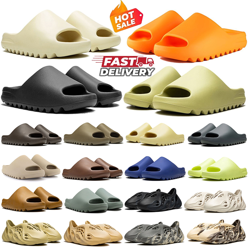 Designer slippers mens slides foam runner sandals Bone Onyx Resin Flax Azure Flax Glow green rubber comfortable womens outdoor summer beach slipper men slide shoes