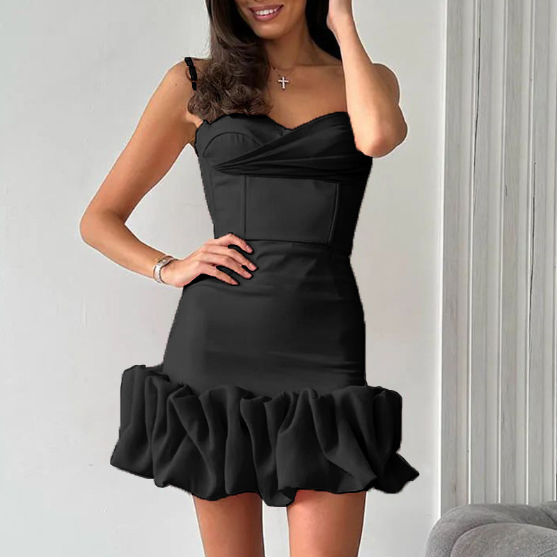 25 Womens Summer New Sexy Pleated Skirt Suspender Dress Slim Fit Temperament Dress Short Skirt