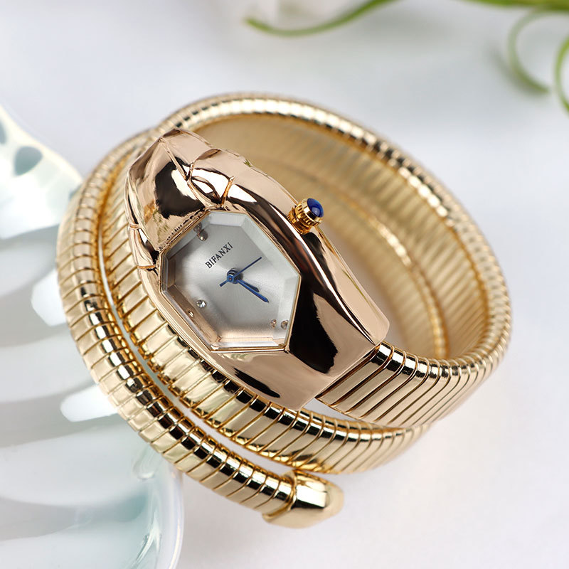 Sophisticated Female Wristwatch - Serpentine Motif, Diamond Embellished Quartz Movement