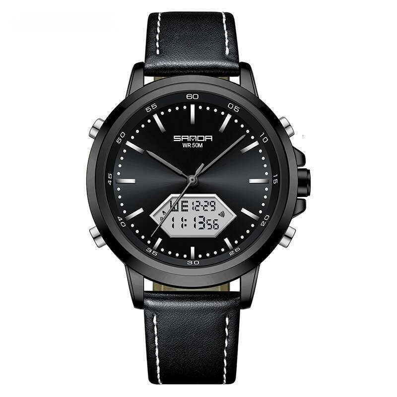 DHwatches Sanda Electronic Waterproof Multifunctional Fashion Casual Leather Steel Strap Men's Business Watch