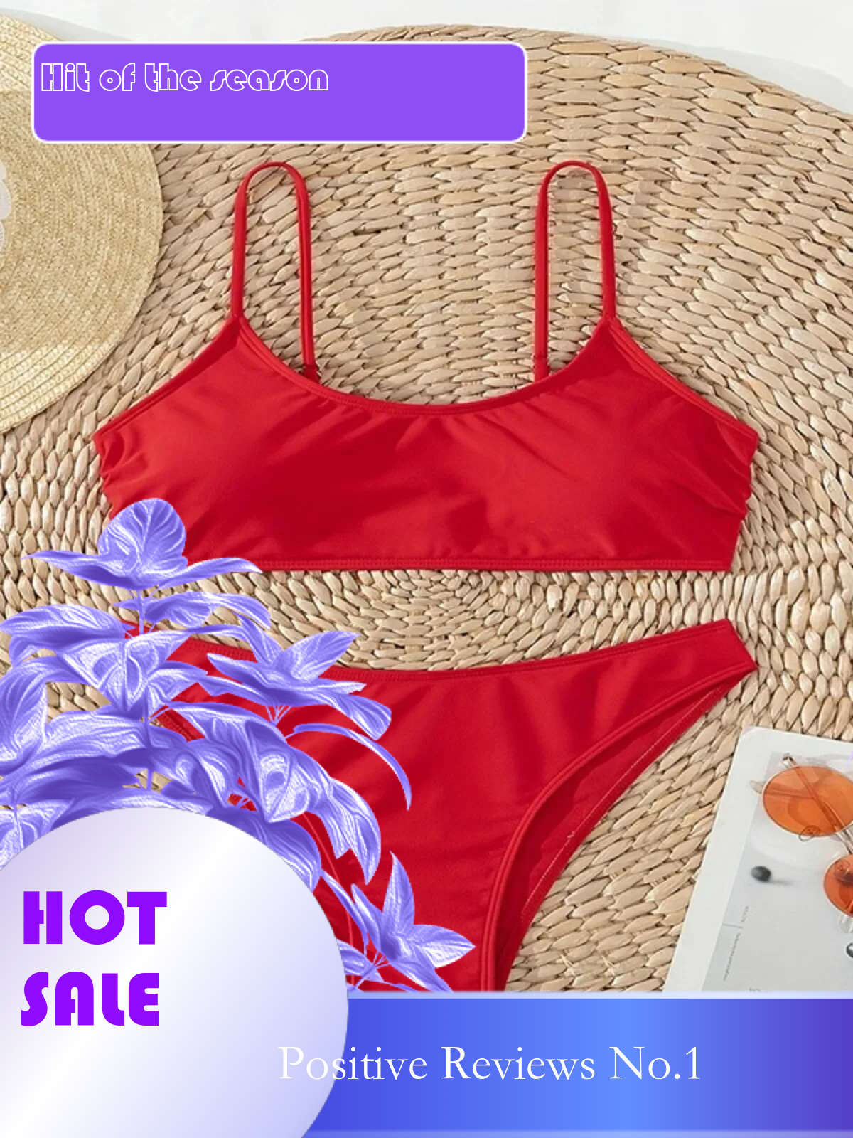 Dongdumaoyi Solid Color Red Two Piece Swimsuit For Women Sexy U Neck Suspender Backless Bikini Set High Waist Beach Swimwear Bathing Suit