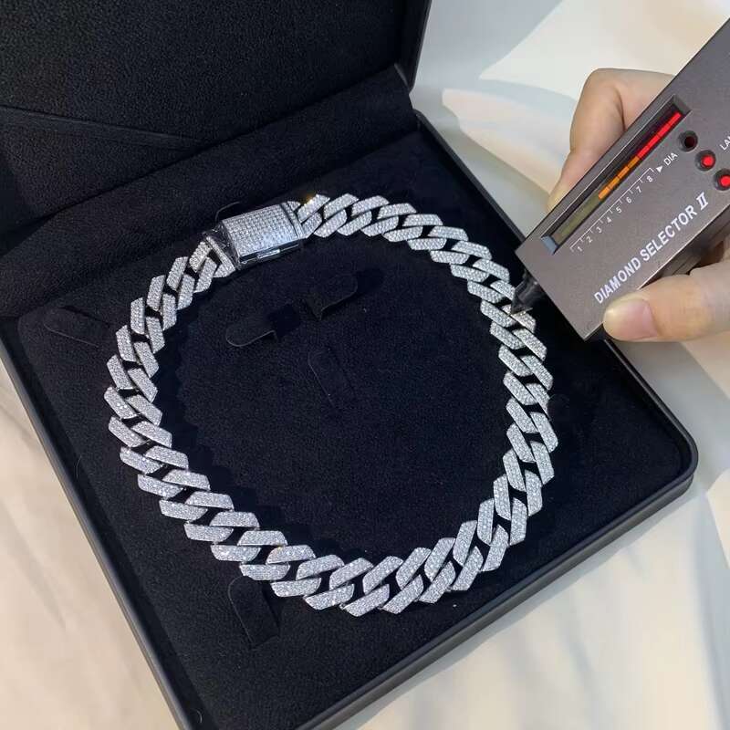 Hot Selling 18mm 18inch Round Moissanite Diamond Chain Luxury 3 Row VVS Moissanite 18K Gold Plated Cuban Link Chain Necklace