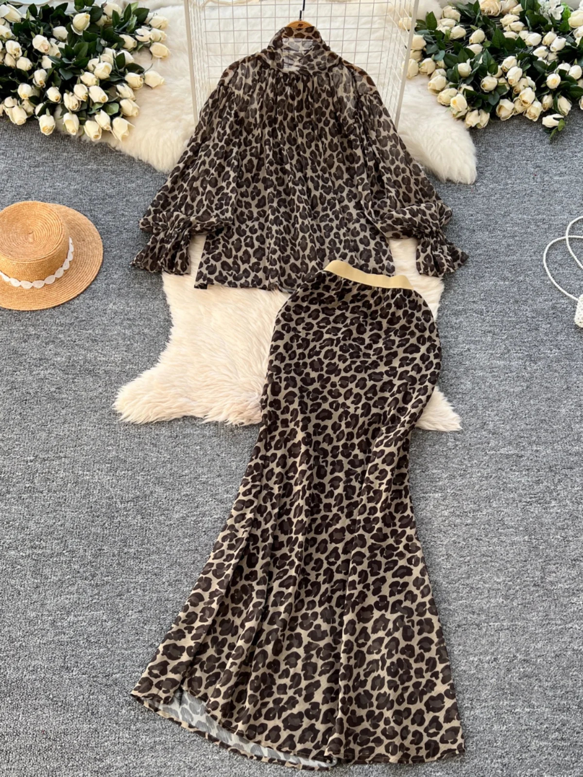 Neploe Light Ripe Wind Europe Loose Bow Set Shirt Lace Printed High Waist Ultra Thin Mermaid Leather French Style Set Faldas 250402