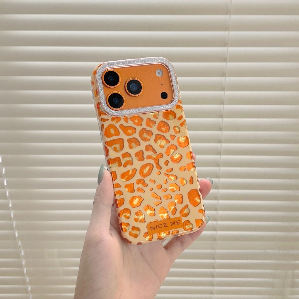 Orange Leopard Print Plush Bear Phone Case Compatible with iPhone 17/16 Pro Max Personalized Lanyard Case iPhone 15/14 Pro