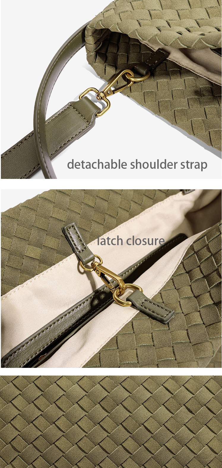 Vintage Suede Tote Bag for Women Woven Handbag Luxury Handmade Shoulder Bag Large Capacity Commuter Crossbody Bag Chic Tote Handbag Purse for Winter D