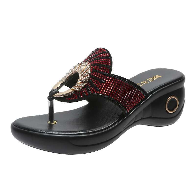 2025 Summer New Women's Open toed Glitter Decorative Ladies' Style Sweet Designer Fashionable Popular Comfortable Thick High Heels Slippers