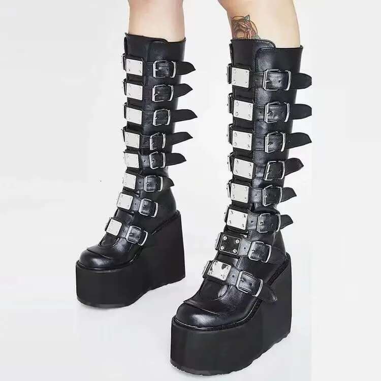 Boots Flat Platform Zipper Women's Rubber Shoes Rain Winter Footwear Boots-Women Clogs Lolita Autumn Elegant Mid Calf
