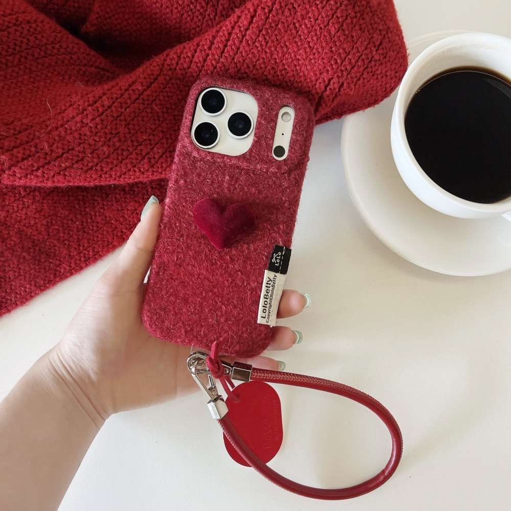 Autumn and Winter Plush Heart Phone Case Compatible with iPhone 17/16 Pro Simple Solid Color Case iPhone 15/14 Shockproof