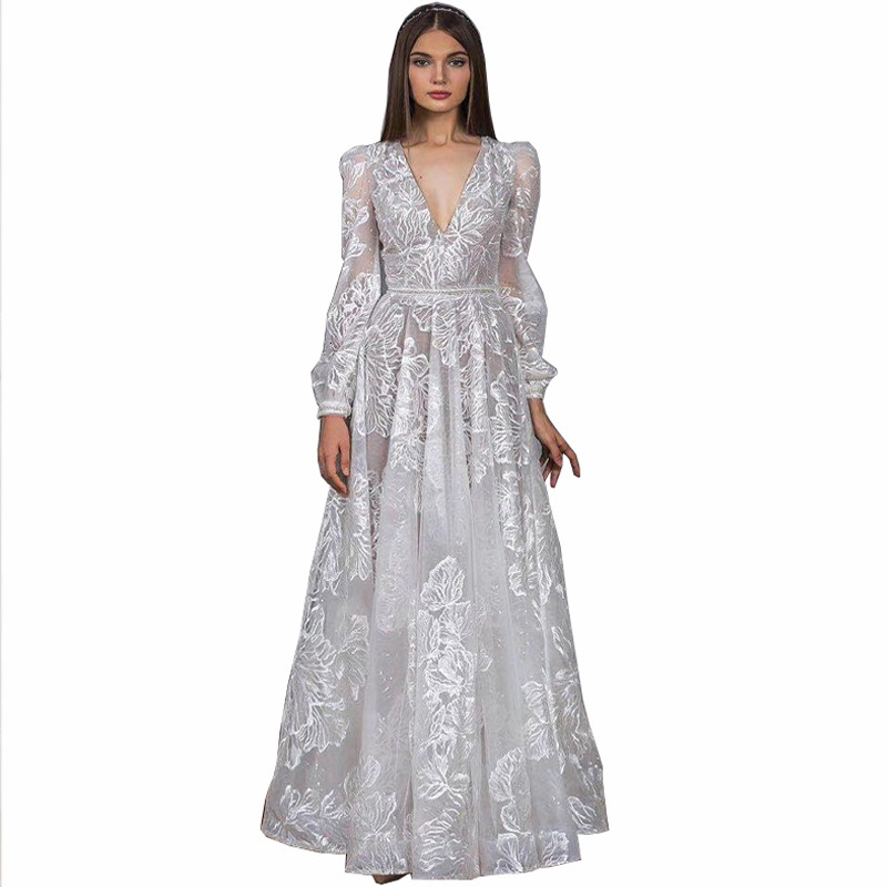 2025 Womens Bead Dress New Lace Embroidered Wedding Dress Evening Dress Banquet Dress