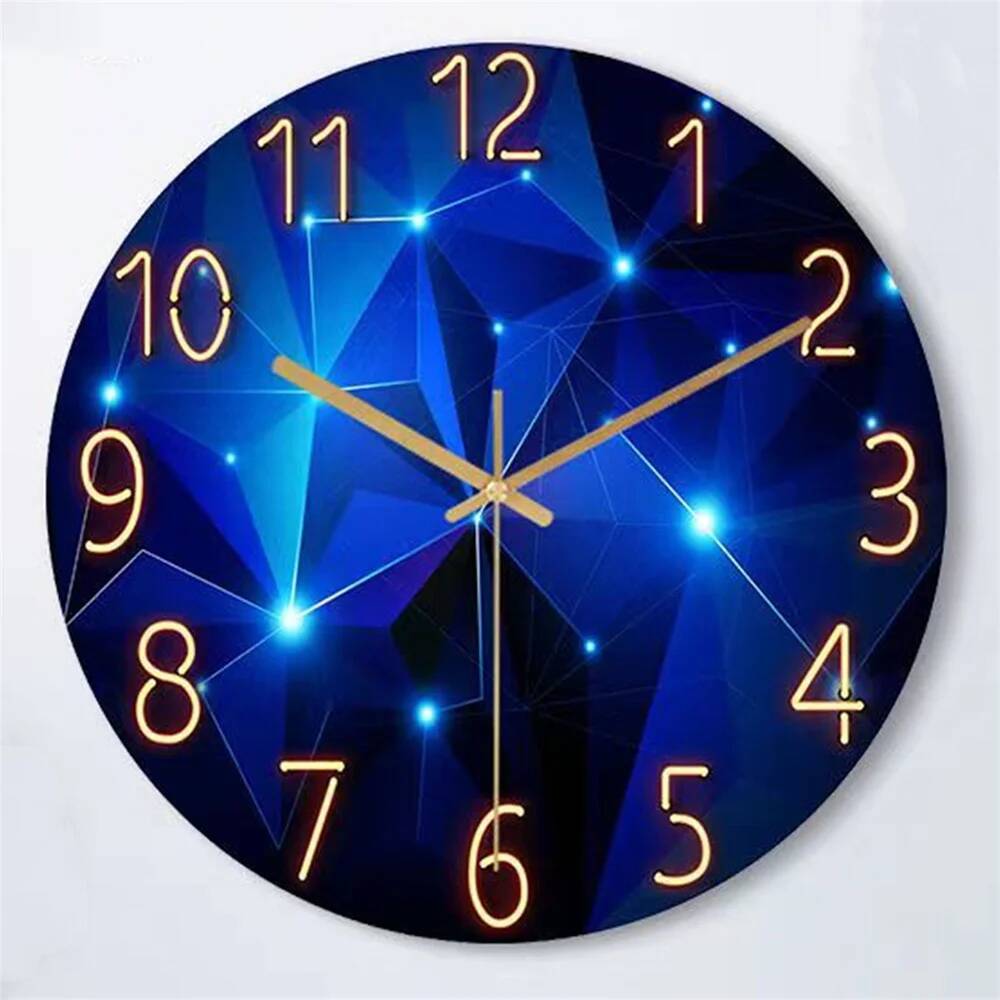 1pc 12inch Wall Clock Geometric Elements Dark Blue Thickened Tempered Glass Silent Movement Quartz Living Room Home Decor Gift ddmydog