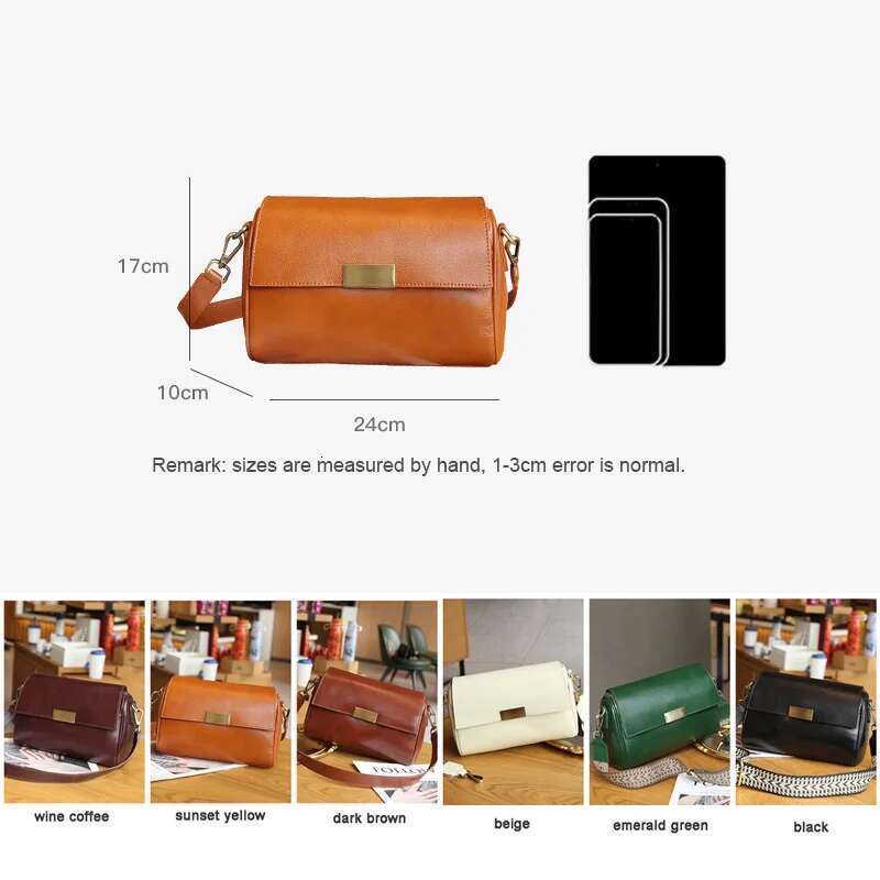 New Summer Women Shoulder Female Vegetable Tanned Real Leather Messenger Lady Vintage Flap Underarm Bag Commute Handbag