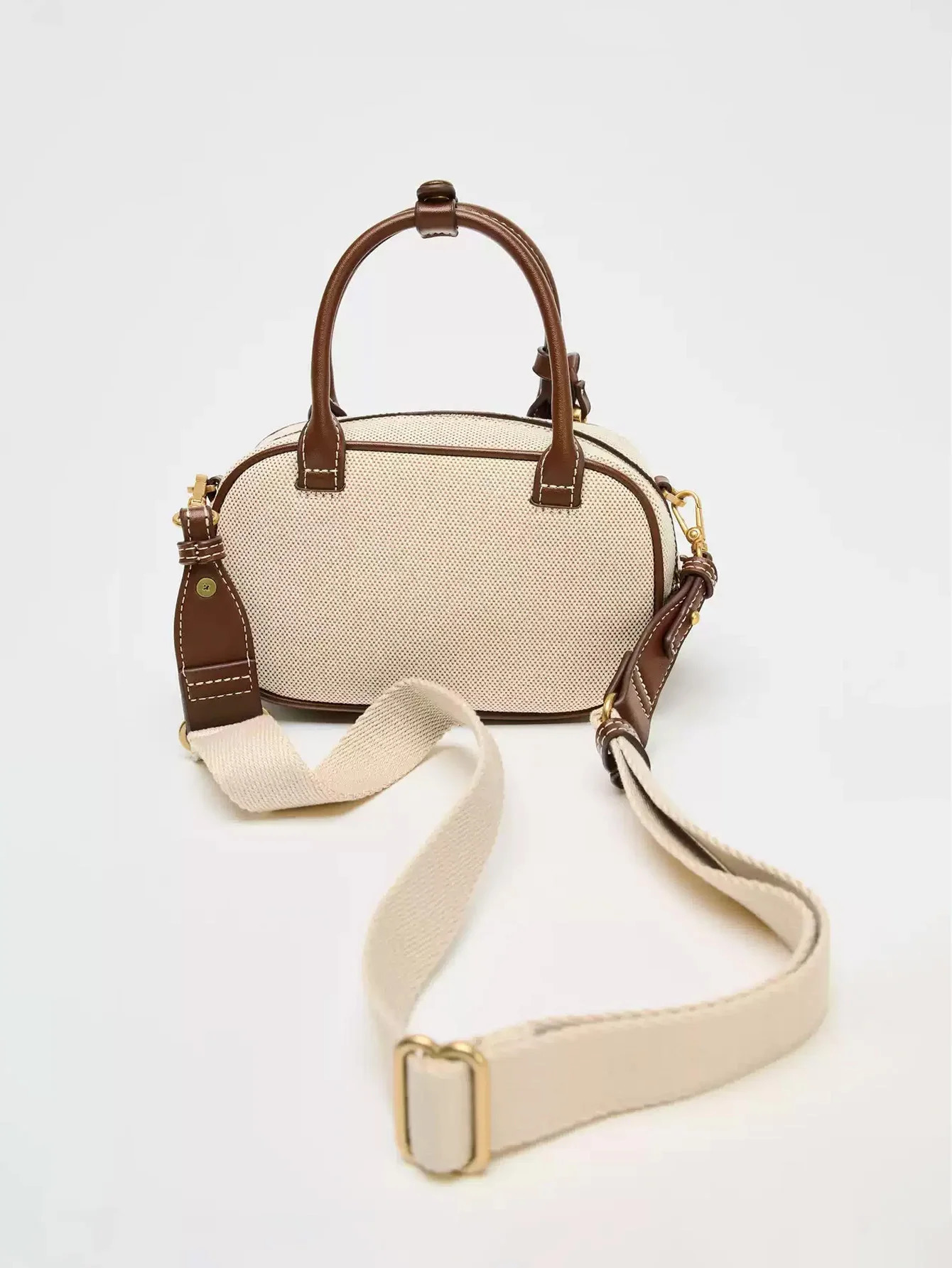 2025 niche retro colorblocking handheld small bag stylish crossbody canvas PU square singleshoulder bowling b y251110