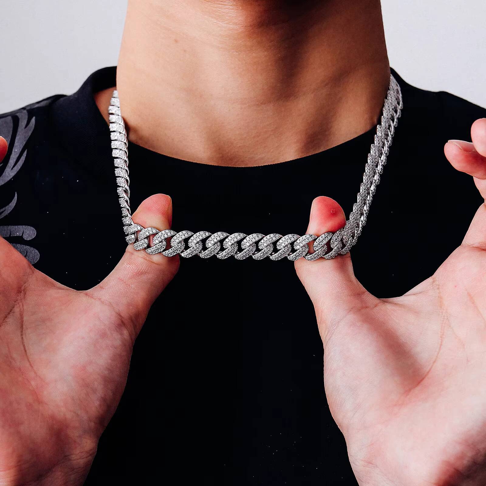 Wholesale Luxury Iced Out Cuban Link Chain 10mm 2row Moissanite 925 Silver Necklace for Men Hip Hop Valentines Day Gift