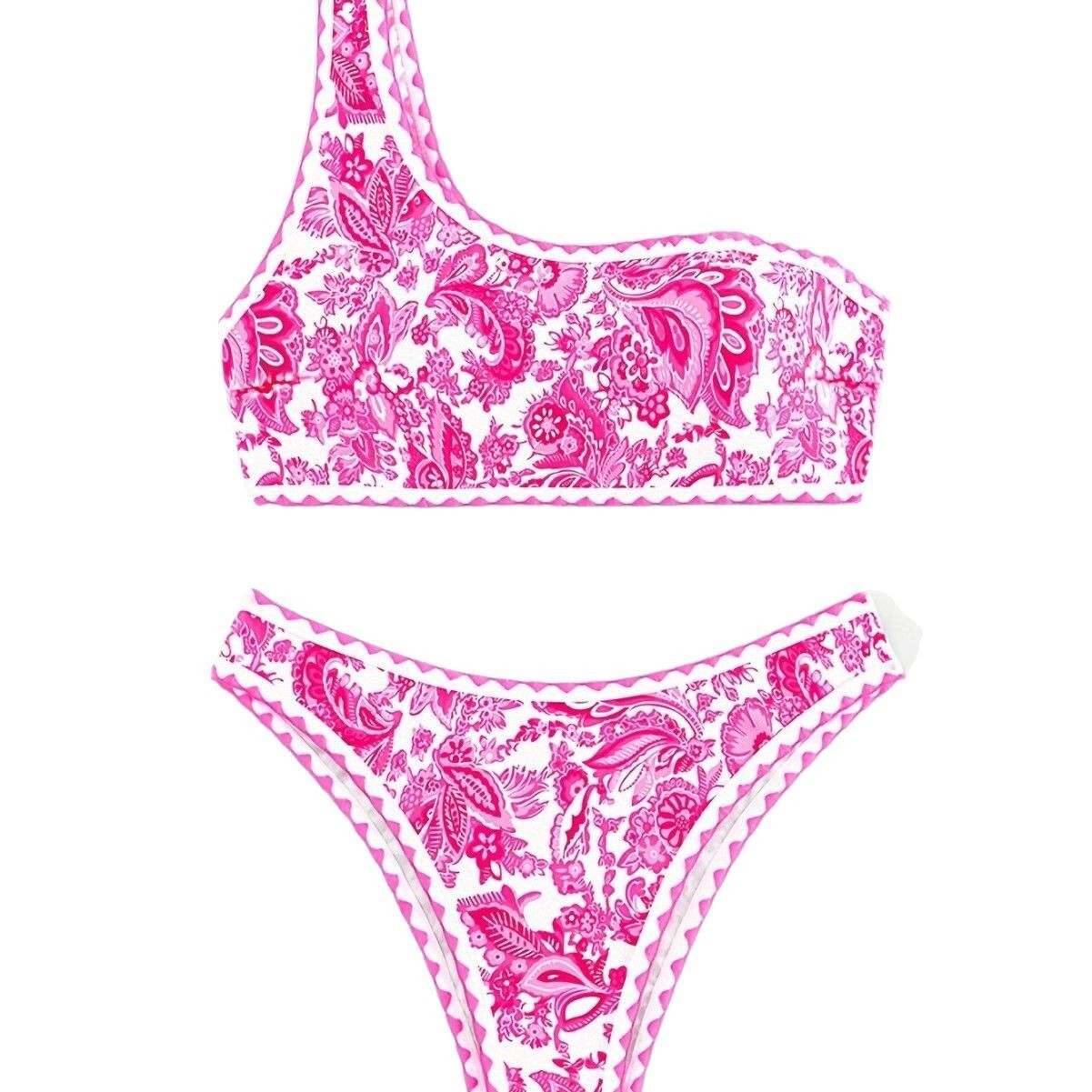 2025 new sexy diagonal shoulder strap split women's blue and white porcelain printed bikini swimsuit