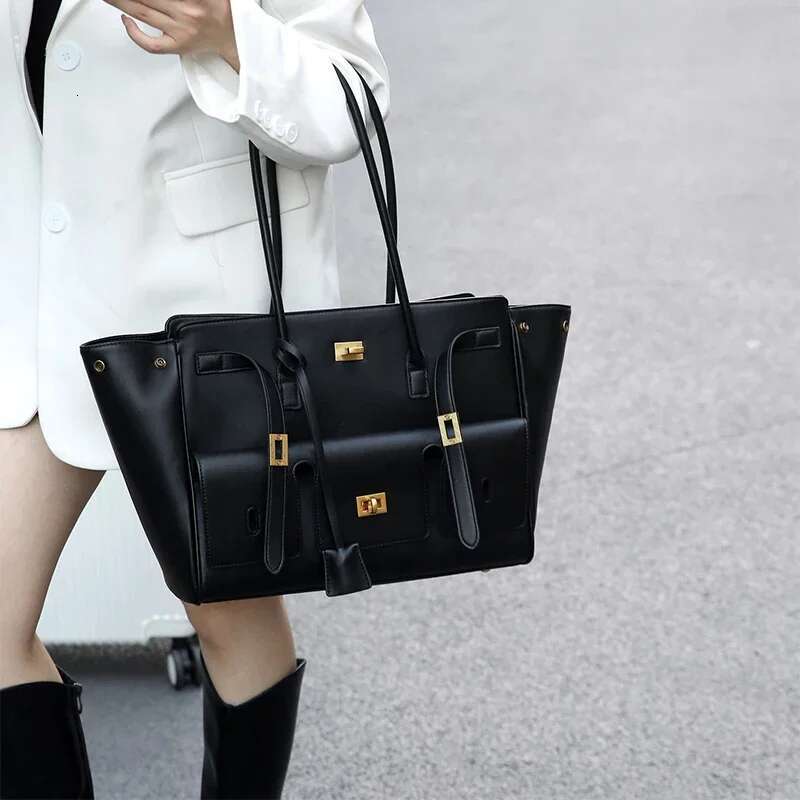 New Sier Buckle Large Capacity Wing Designer Fashion Genuine Leather Tote Brand Women's Commuter Shoulder Bag