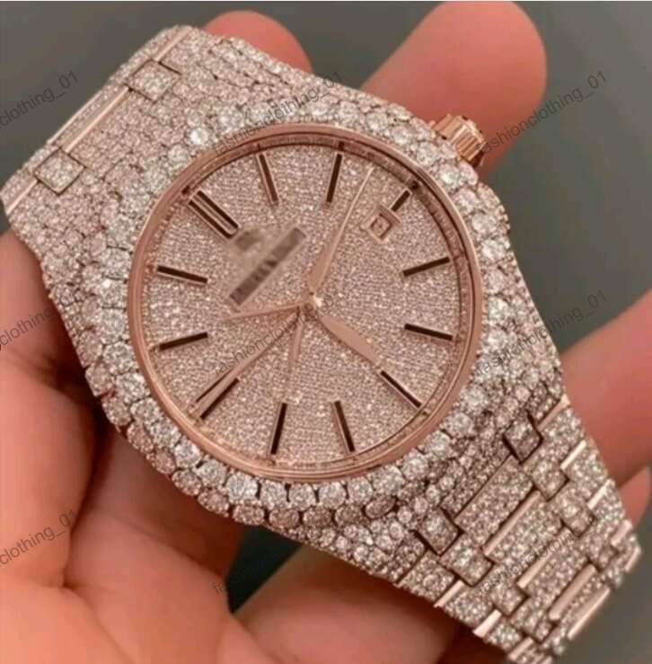 VVS Top moissanite watch Automatic Mechanical iced out watch iced out mossanite Moissanite Pass Dia Watches moissanite watch pass dia test mossanite watch with box