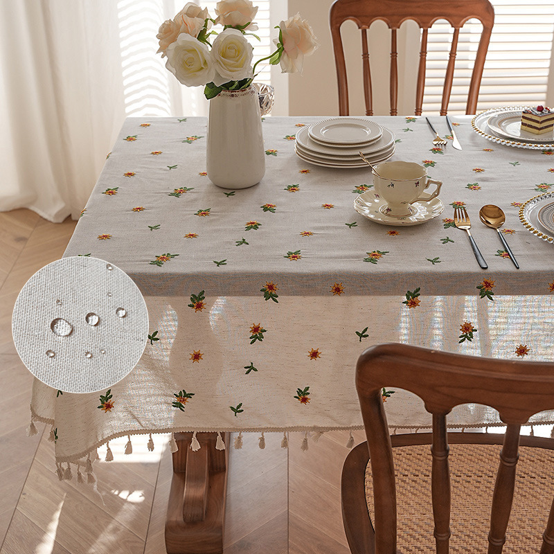 Fresh and waterproof tablecloth, polyester-cotton coffee table mat, embroidered, waterproof and dustproof. MK7U01