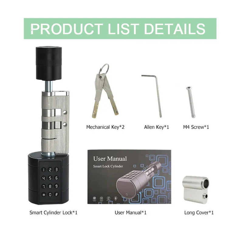 Tuya APP Fingerprint Cylinder Electronic Smart Door Lock Digital Keypad Code Key Card Remote Control Adjustable Home Apartment 250402