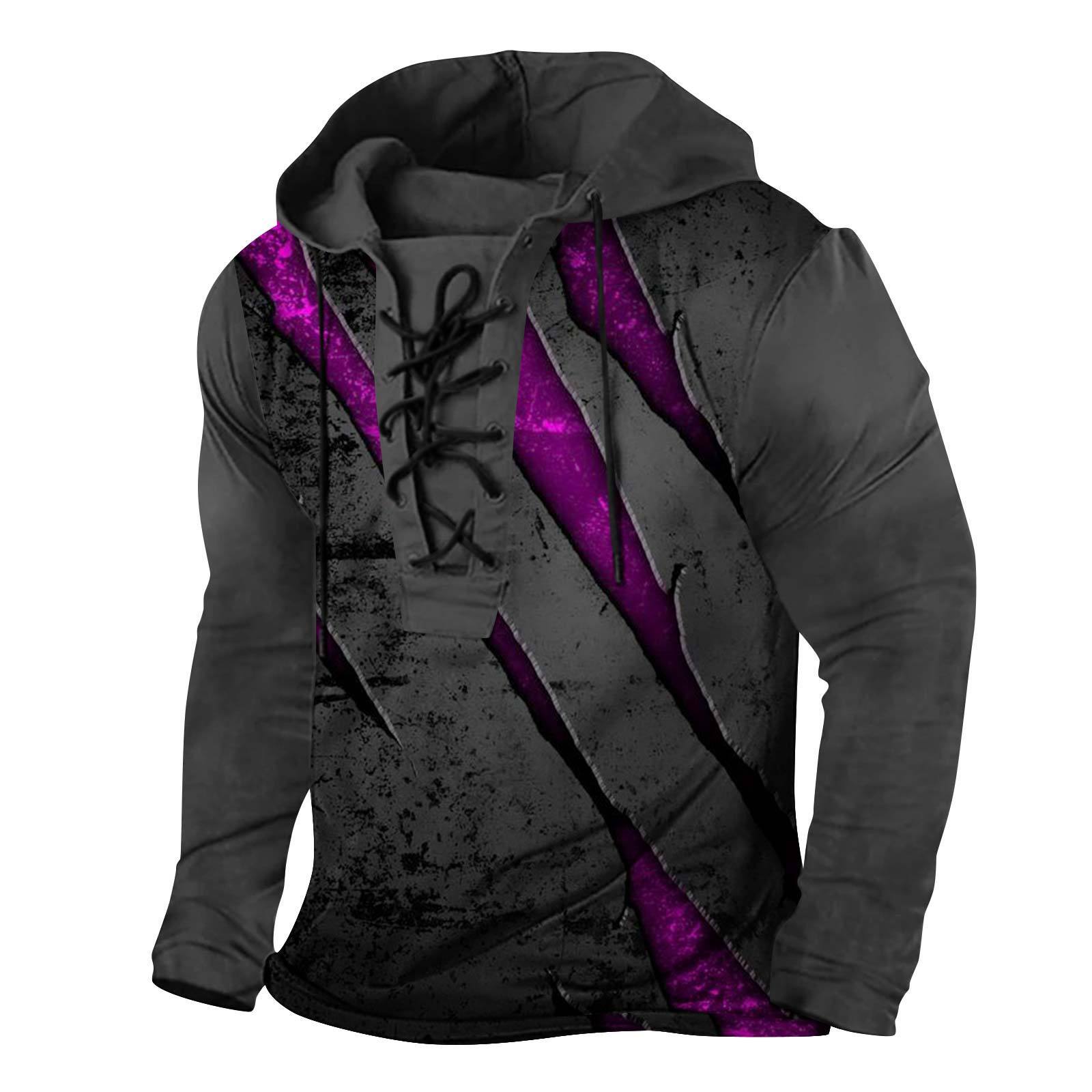 2025 Winter Mens Digital Printed Strap Up Large Hooded Long Sleeve T-shirt Mens Wear