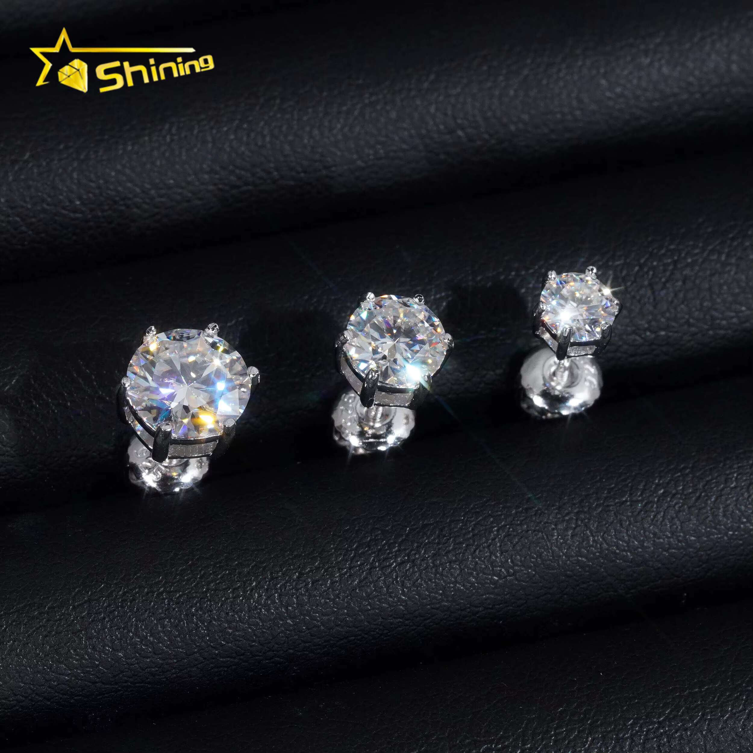 Classical 6 Prongs Earrings GRA Moissnaite Pass Diamond Tester 925 Sterling Silver Moissanite Screw Back Stud Earrings