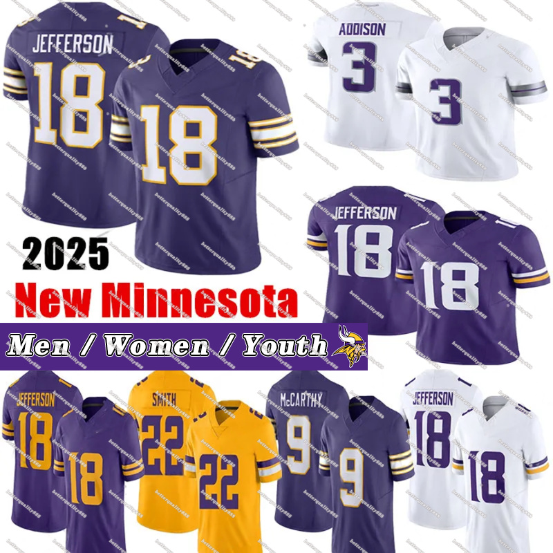 Minnesota city Vikingss Jersey J.J. McCarthy 3 Addison Justin Jefferson Aaron Jones Turner TJ Hockenson Harrison Smith Adrian Peterso Football Jerseys