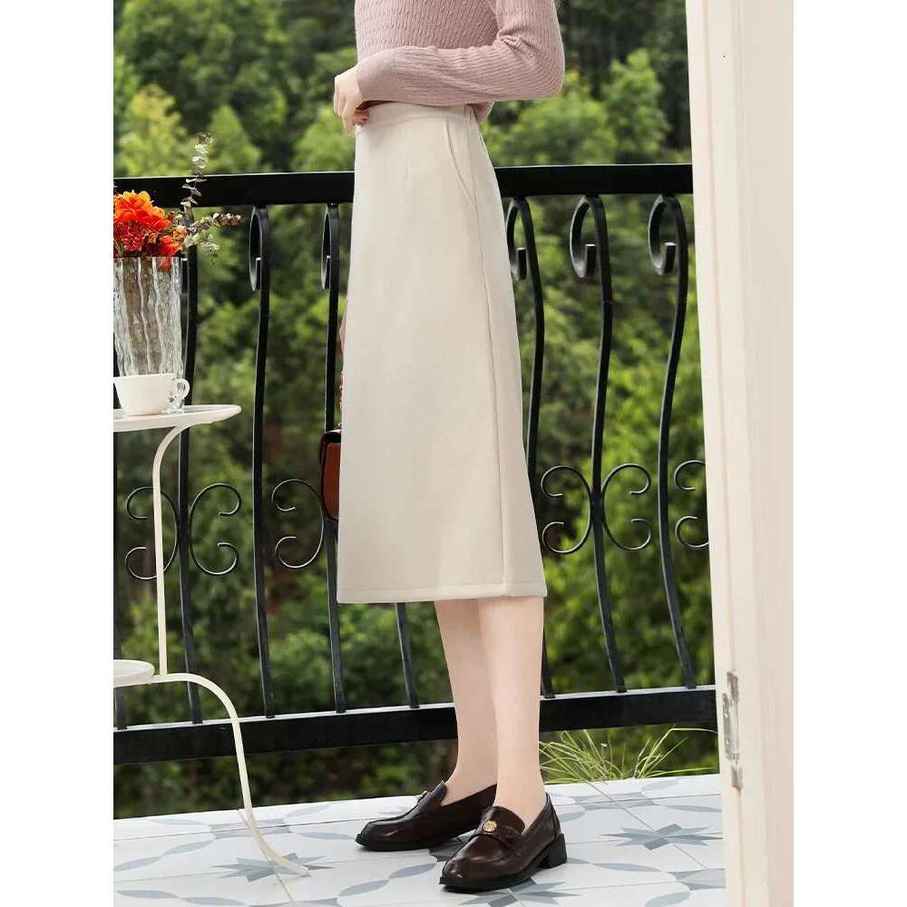 Apricot Color Soft Cotton Veet Mid Length Fall Clothes Women High Waisted Basics Skirt
