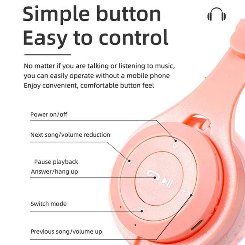 Kids Wireless Bluetooth Earphones Stereo Foldable Helmets Gaming Headsets Over-ear Headphones for Android iPhone15 14