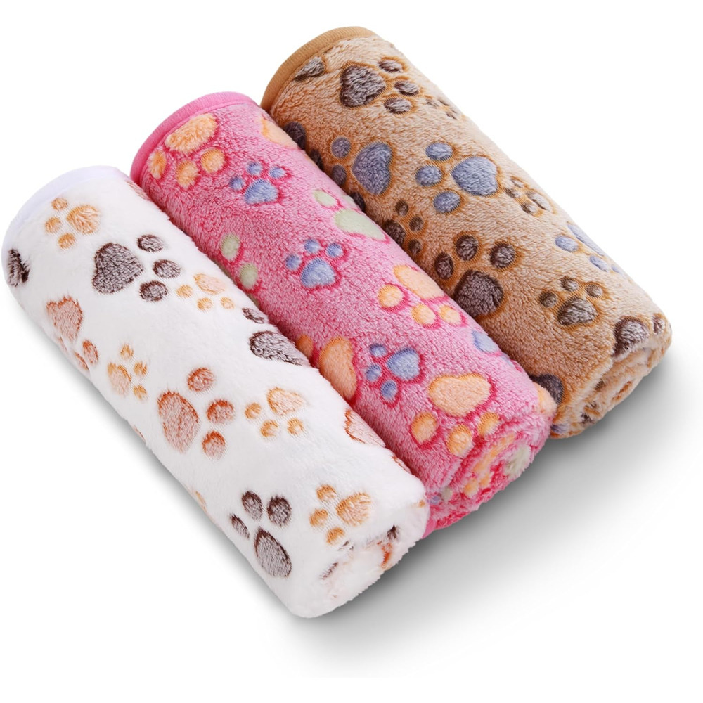 Blankets Super Soft Fluffy Premium Fleece Pet Blanket Flannel Throw for Dog Puppy Cat Paw Brown/Pink/White