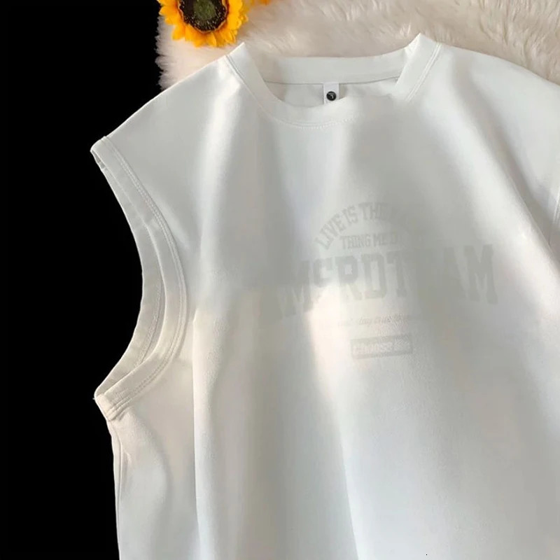 Fashion O-neck sleeveless printed letter vest mens clothing summer loose style top casual T-shirt 250403