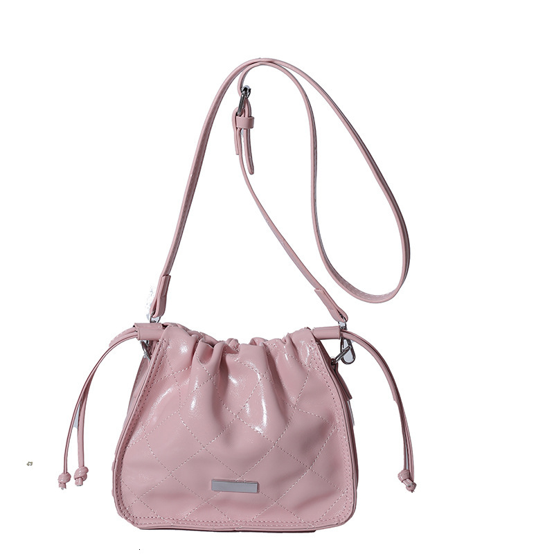 2025S Designer Women S Bag Summer New Women S Diamond Grid Embroidery Thread Drawstring Versatile Bucket With Niche Design Single Shoulder Crossbody B