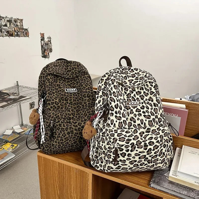 casual canvas Leopard Print high-quality backpack large capacity simple indoor apartment classic backpack 250402