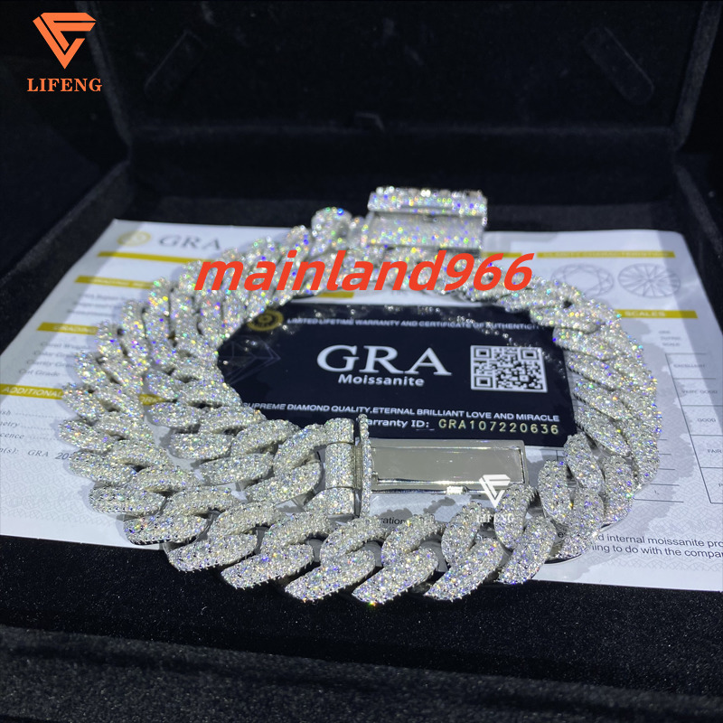18mm Hip Hop White Gold Bubble Cuban Link Chain Iced Out 925 Silver VVS Moissanite Diamond Custom Necklace Fine Jewelry for Men