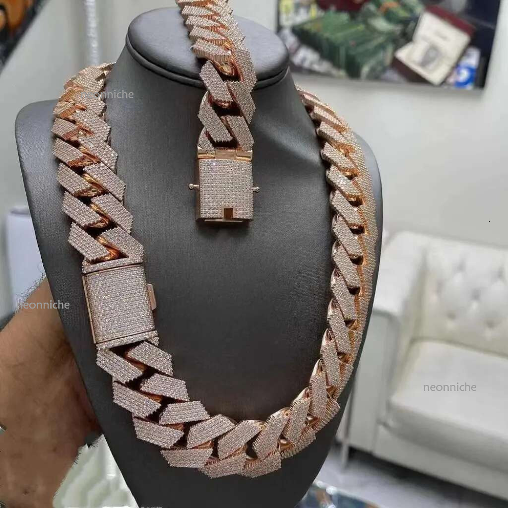 Pendant Necklaces Hip Hop Rapper Sier 20mm Wide 4 Rows Vvs Moissanite Full Iced Out Cuban k Chain Necklace