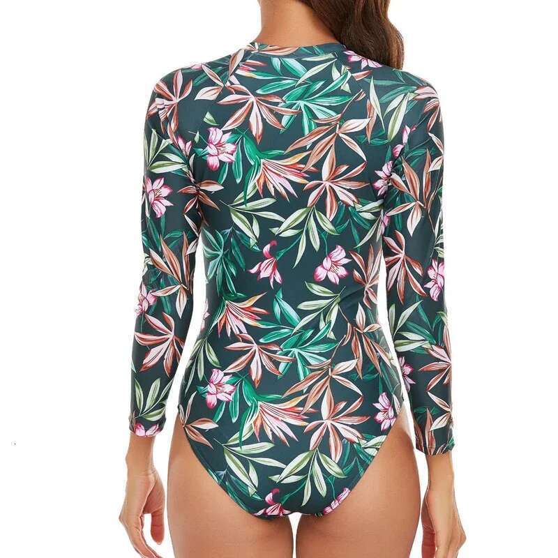 One-piece Swimsuit Women 2024 Long Sleeves Sunscreen Surf Wear Solid Color ing Zipper Conservative Summer Beach Swimwear