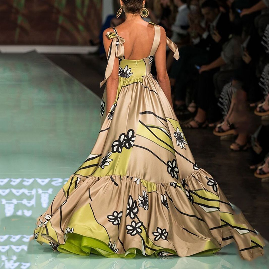 2025 Spring/summer New Printed Bareback Strap Printed Irregular Bohemian Womens Dress for Women