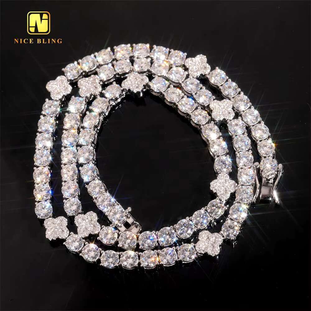 5mm VVS Moissanite Tennis Chain Pass Diamond Tester 925 Silver Hip Hop Jewelry Clover Necklace Iced Out Diamond Tennis Chain